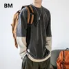 Erkek Hoodies Sweatshirts Japon Sokak Giyim Sahte İki Moda Yuvarlak Boyun Gevşek Külot Erkekler Giyim Harajuku Top Hip Hop Günlük Giysileri 230731