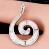 Collares pendientes KONGMOON espiral forma blanco fuego ópalo plateado joyería para mujer collar