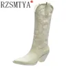 Boots Women High Heels Wedges Long Riding Boots Winter Knee High Boots Designer Beige Heels Western Cowboy Boots A162 230801