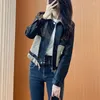 女性用革ファッションスプライシングPUジャケット春/秋のスリムショートコートトレンド女性モトジャケット