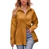 Kvinnors blusar Kvinnor Solid Color Long Sleeve Blus Shirts Button Down Loose Relaxed-Fit Top Casual Work Office T-shirt