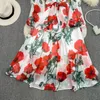 Casual Dresses French Chic Maxi Dress for Women Floral Print Lantern Sleeve V-Neck Female Summer A-Line Chiffon Vestidos Drop