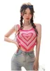 Novo design feminino alça espaguete padrão de letras de coração amor lindo colete assimétrico irregular crop top colete tanques camis