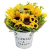 Fleurs décoratives Bouquet de tournesol artificiel avec Vase en plastique faux métal en pot bonsaï plante pour noël décor de bureau à domicile