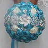 White Blue Wedding Bridal Bouquets Simulation Flower Wedding Supplies Artificial Flower Crystal Sweet 15 Quinceanera Bouquets W228309K