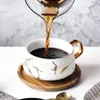 Tasses luxe nordique marbre céramique tasses à café condensé café thé petit déjeuner lait soucoupe costume avec plat cuillère ensemble Ins
