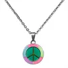 Chains Fashionable Temperature Sensitive Color Changing Night Glow And Peace Logo Pendant Necklace With Stainless Steel Chain