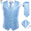 Coletes masculinos de seda colete de casamento conjunto de gravata sem mangas ocidental colete jaqueta gravata Hanky abotoaduras céu azul coral bege prata borgonha 230731