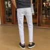 Herr jeans män jeans mode casual vit rippad för män byxor smal mager stretch denim man elastisk midja jogging byxor z230801