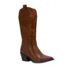 Stövlar Cowboy Western Boots för kvinnor Shiny Metallic Women's Brodery Kne High Stiletto Point Toe Pink Shoes For Drop 230801