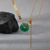 Colares com pingente à prova d'água temperamento malaquita verde 18K banhado a ouro real para mulheres joias de pedra natural de aço inoxidável