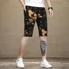 Мужские джинсы летние шорты черная растяжка Slim Fit Print