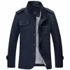 Men's Trench Coats Windbreaker Mid-Length Stand-Up Collar Korean Casual Jacket Woolen Coat