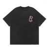Magliette da uomo Gotoola Retro Washed Distressed Letters R T-shirt stampata 2023 Summer Trendy Girocollo Casual maniche corte larghe