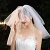 Veli da sposa Tulle corto Tre strati Velo da sposa con bordo tagliato con pettine Accessori da matrimonio avorio