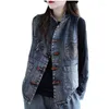 Femmes gilets 2023 Cowboy gilet veste printemps été broderie rétro mode vent plaque boucle extérieur lâche dames manteau S-5XL