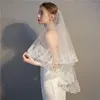 Voiles de mariée deux couches voile court blanc/ivoire dentelle bord bout des doigts avec peigne accessoires de mariage 2023 arrivée