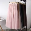 Saias Moda Coreana Saia de Malha de 3 Camadas Feminino Fada Cintura Alta Vestido de Baile Gaze Tutu Voile Longo Maxi Roupas Kawaii