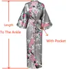 Gray Women Long Printed Robe Floral&PEACOCK Bride Bridesmaid Dressing Gown Rayon Sleepwear Leisure Kimono Bathrobe Wedding Gift Y2271V