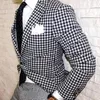 メンズスーツ（ジャケットパンツ）テーラーメイドのファッションメンデザインブラック格子縞のスリムフィット2ピーススーツマン原因ブレザーカスタムメイド