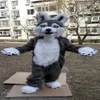 Halloween Gray Long Fur Husky Dog Mascot Costume Hairy Wolf Puppet Headgear Furry Fox Anime Fancy Dress Parade Suits Set254V