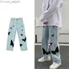 Men's Jeans Men's Jeans Men's 2022 Butterfly Print For Men Pants Loose Baggy Casual Denim Stretch Straight Fashion Trousers Women Clothing Z230801