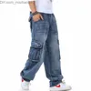 Pantalons pour hommes surdimensionnés 46 jeans amples pantalons en denim pour hommes poche droite vêtements de rue décontractés hip-hop marque bleu large jambe train de marchandises Z230802