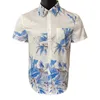 Mäns casual skjortor 2023 sommarskjorta fashionabla hawaiian tryck kortärmad rull krage strandblå blommig kläder fritid semester