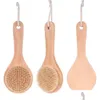 Spazzole da bagno Spugne Scrubber Pelle secca Spazzola per il corpo con manico corto in legno Setole di cinghiale Doccia Scrubber Esfoliante Masr Drop D Dhldw