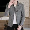 Men's Jackets 2023 Autumn Plaid Jacket Office High Quality Outdoor Hooded Windproof Fashion Bussiness Casual Suit H76