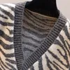 Women's Sweaters Vest Waistcoat Sweater Fashion Zebra Pattern Knitted Pullover V-neck Sleeveless Spring Autumn Coat Female