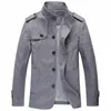 Men's Trench Coats Windbreaker Mid-Length Stand-Up Collar Korean Casual Jacket Woolen Coat