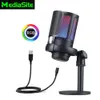 Microfoni Microfono da gioco USB MediaSite per la registrazione e lo streaming su PC Mac Uscita cuffie Pulsante mute touch Luce respiratoria 230731