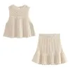 Skirts TRAFZA Women Fashion Elegant Sweet Beige Pleated Half Skirt Bow Lace Up Drape Slim Mini Woman Street Style Chic