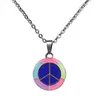 Chains Fashionable Temperature Sensitive Color Changing Night Glow And Peace Logo Pendant Necklace With Stainless Steel Chain