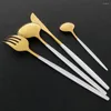 Dinnerware Sets 24Pcs Matte Red Gold 18/10 Stainless Steel Wedding Birthday Cutlery Set Knife Fork Spoon Silverware Tableware