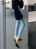 Jeans da donna Yitimoky per donna 2023 Tasche con cerniere a vita alta impiombate Pantaloni slim Fare Old Straight Moda coreana Casual