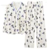 Indumenti da notte da donna Indumenti da notte da donna Elegante Pigiama da donna Pigiama da bambina Scollo a V Kimono Pigiama blu Pijama Mujer Homewear