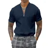 Men's T Shirts Short Sleeve Polo Shirt Zipp V-neck T-shirt Fashion Casual Solid Slim Fit Tees Top 2023 Summer Tshirt For Men Clothing