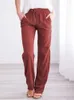 Pantalon femme coton lin lâche cordon large jambe taille haute pantalon femmes coréen solide poche femme Stretch droit