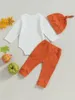 Kleidungssets Niedliches Halloween-Kürbis-Kostüm-Set für geborene Babys, Mädchen und Jungen – bezaubernder Strampler, Body, Hose mit Hut, 3-teiliges Outfit