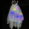 Acessórios para o cabelo Vestido de noiva Gancho Dama de honra Véu branco pérola Noiva Coroa Luz LED Coreano Headwear