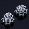 Pendientes de botón Terrific Flower Green Cubic Zirconia White CZ Silver Plated V0868