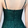 Abiti casual verde scollo a V cinturino senza spalline di lusso con paillettes cocktail elegante abito da ballo sexy abito da cerimonia con spacco alto per le donne