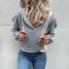 Kadın Sweaters Kazak Sweater Boş Zaman Uzun Kollu Kapşonlu Sonbahar Kış Gri Jumper Blusa de Frio Feminina Sueter Kore Moda
