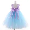 Girl s Dresses Blue Flower Girls Wedding for Kids Summer Dress Ball Gown Evening Tutu Children Prom Princess Party 230731