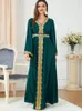 Vêtements ethniques A Lin Robe Femme Musulmane Brodée Col V Manches Longues Eid Mubarak Kaftan Dubaï Abaya Turquie Maroc Arabe Islamique