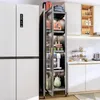 5-nivå kök sydd förvaring rack skåp golv till golv flerskikt mikrovågsugn kylskåp sydd