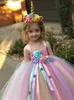 Girl s Dresses Girls Pastel Unicorn Flower Tutu Dress Kids Crochet Tulle Strap Ball Gown with Daisy Ribbons Children Party Costume 230731