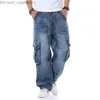 Pantalons pour hommes surdimensionnés 46 jeans amples pantalons en denim pour hommes poche droite vêtements de rue décontractés hip-hop marque bleu large jambe train de marchandises Z230802